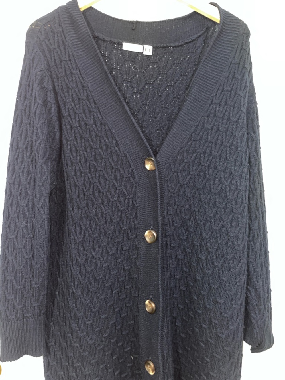 Classic Navy Blue Knit Button-Front Women's Sweater Cardigan